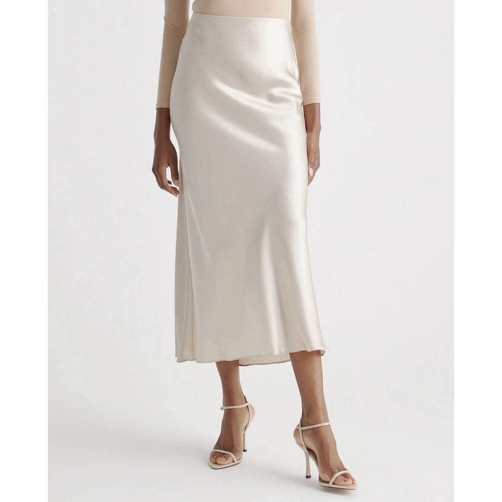 Quince Women 100% Washable Silk Maxi Skirt XS Champagne Luxury Timeless New